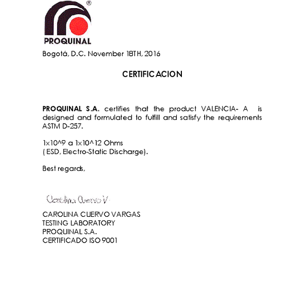 valencia - electro-static ASTM